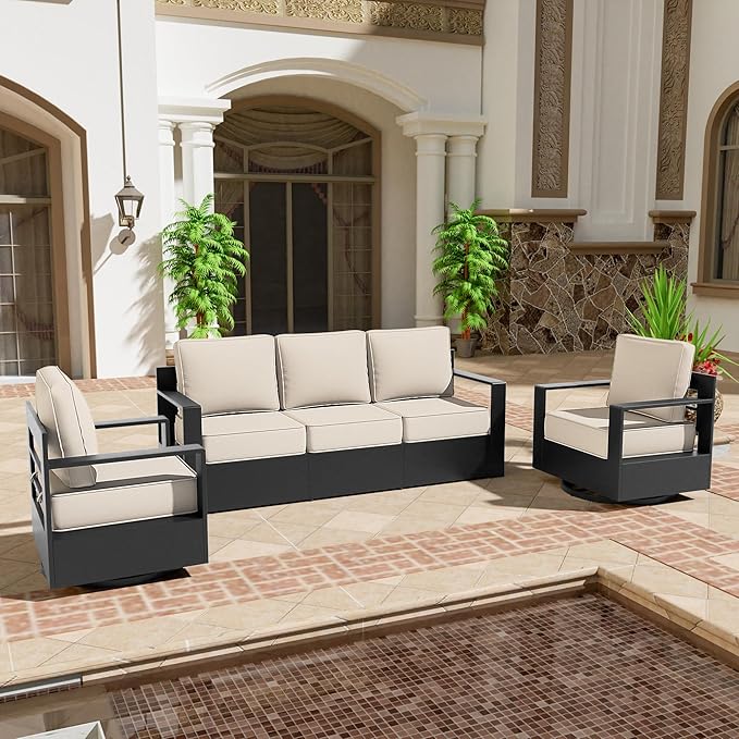 Outdoor Aluminum Furniture Set, 3-Piece Patio Conversation Set, 2 Swivel Chairs and 1 Sofa, All-Weather Metal Frame - Photo 2