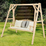 Tangkula A-Frame Wood Log Swing Bench, Outdoor Rustic Curved Back Swing Chair for Patio Garden Yard - Photo 2