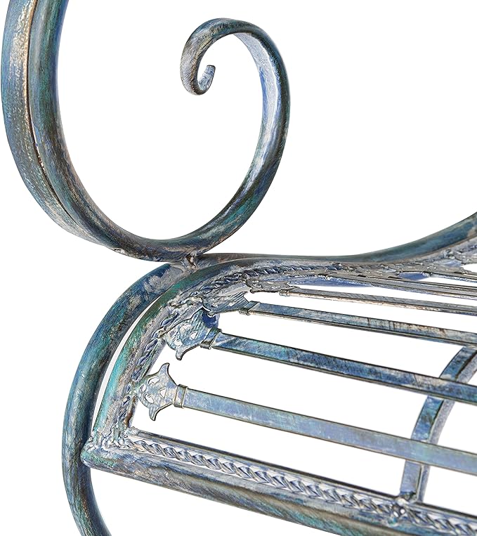 Safavieh PAT5017C Outdoor Collection Abner Antique Blue Wrought Iron 46-inch Garden Bench - Photo 7