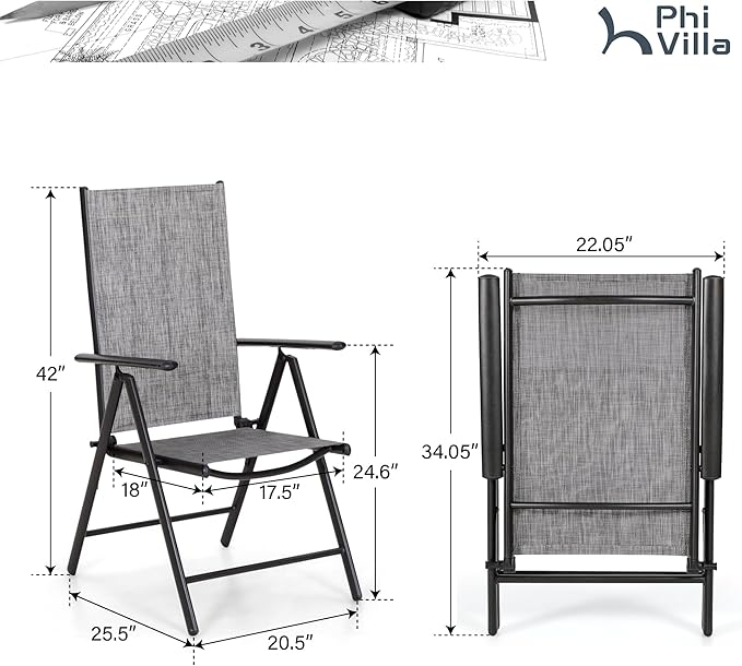 PHI VILLA Outdoor Patio Folding Chairs Set of 6, Portable Patio Dining Chairs with Adjustable Backrest for Outside - Photo 2