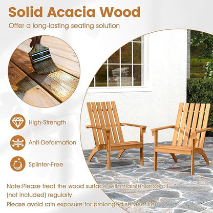 Giantex Adirondack Chair, Acacia Wood Fire Pit Chairs w/Inclined Seat, High Backrest, Ergonomic Outdoor Slatted Patio Chair for Backyard, Poolside, Lawn, Porch