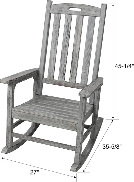 Patio Wooden Rocking Chair, High Back Wood Rocker Accent Chairs, Durable Porch Rocker Chair with Wide Seat, Patio Rockers for Outdoor & Indoor, Garden, Porch (Grey)