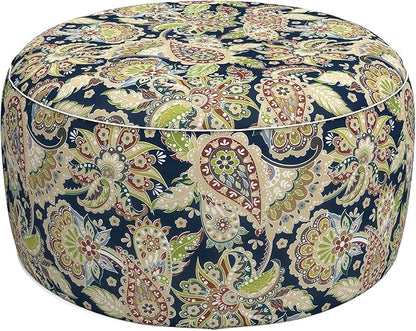 LVTXIII Outdoor Inflatable Ottoman, Fade-Resistant Round Footrest Stool D31”x H14”, Portable Patio Pouf for Garden Camping or Home Use, Paisley Sapphire Blue