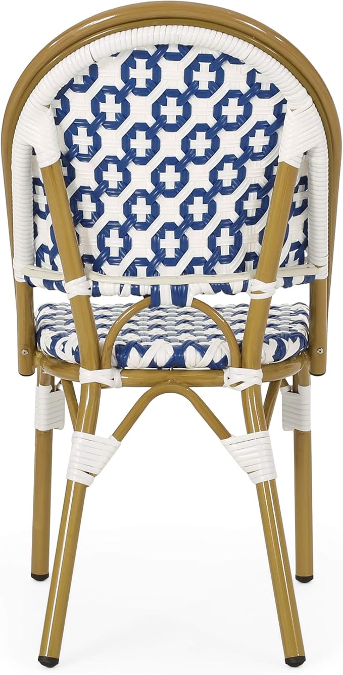 Christopher Knight Home Anastasia Outdoor French Bistro Chair (Set of 2), Blue + White + Bamboo Print Finish - Photo 8
