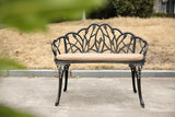 Tulip Patio Garden Bench Metal Park Bench Cast Aluminum Outdoor Furniture with Floral Rose for Patio, Park, Lawn - Photo 3