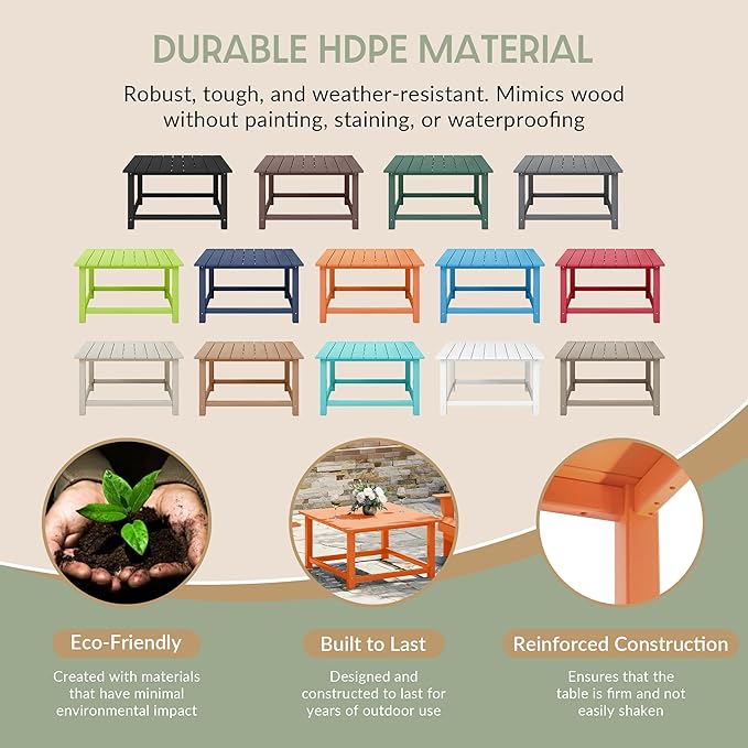 WestinTrends Malibu Low Outdoor HDPE Square Patio Coffee Table, Orange