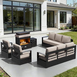 Outdoor Aluminum Furniture Set, 5-Piece Patio Conversation Set, 2 Swivel Chairs, 2 Sofa and 1 Fireplace - Photo 1