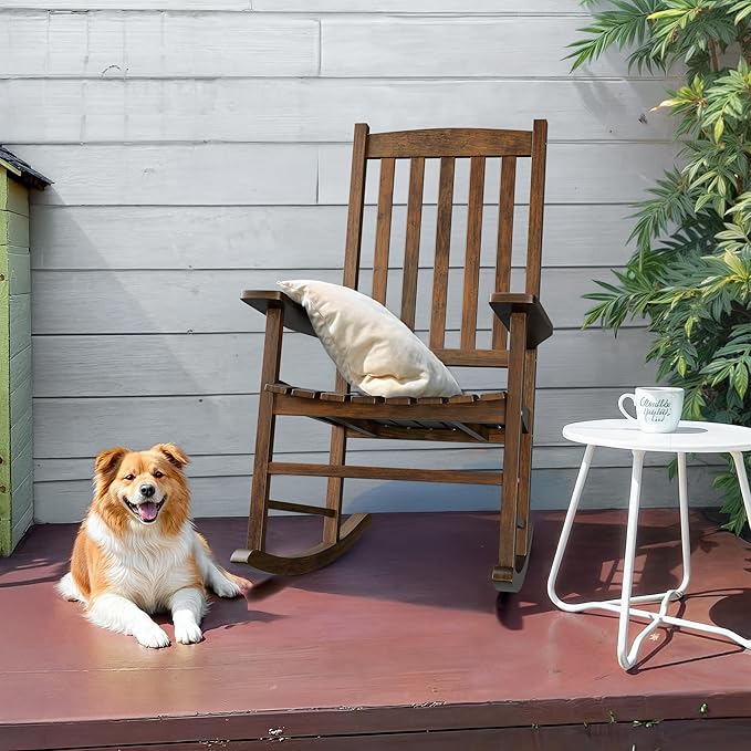 SUPER DEAL Outdoor Rocking Chair, All Weather Resistant Outdoor Indoor Wood Porch Patio Rocker Chair,Natural
