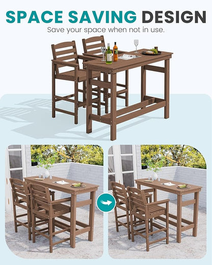 SERWALL 41" Outdoor Bar Table, All Weather HDPE Patio Bar Counter Height Table, Rectangle Patio Bar Table for Outside, Garden, Backyard, Balcony, Poolside, Brown