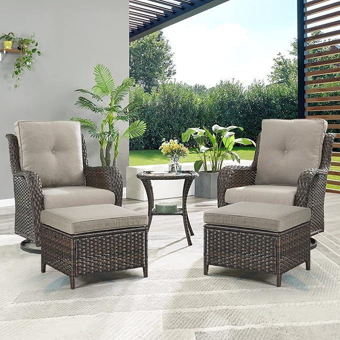 Rilyson Wicker Patio Furniture Set - 5 Piece Rattan Outdoor Sectional Conversation Sets with 2 Swivel Rocking Chairs - Photo 7