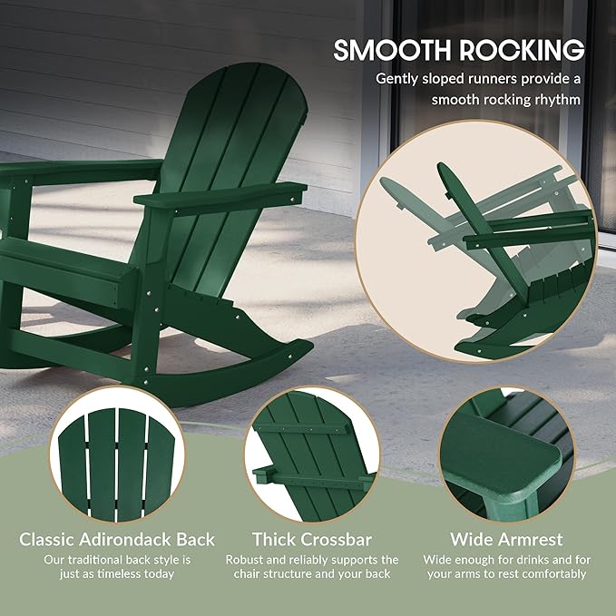 WestinTrends Malibu Outdoor/Patio Poly Adirondack Rocking Chair, Dark Green