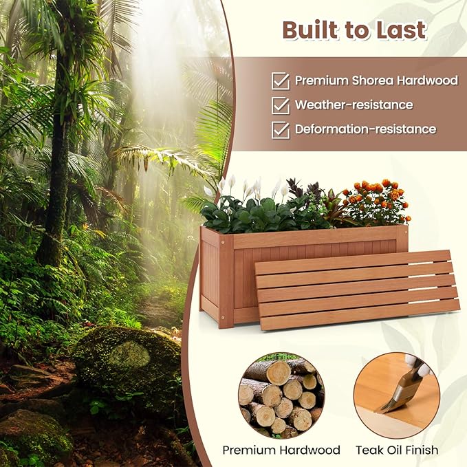 2 Pcs Raised Garden Bed with Bench, 2 in 1 Wooden Outdoor Planter Bench w/Removable Top, Open Base & 45 Gallon Large Capacity, Rectangular Planter Box for Flowers Herbs, Patio Yard Balcony