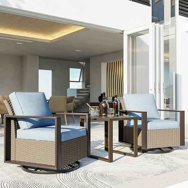 3 Piece Patio Chair Set, Outdoor Swivel Rocker Patio Chairs and Side Table, Metal Patio Furniture with Deep Seating - Photo 1