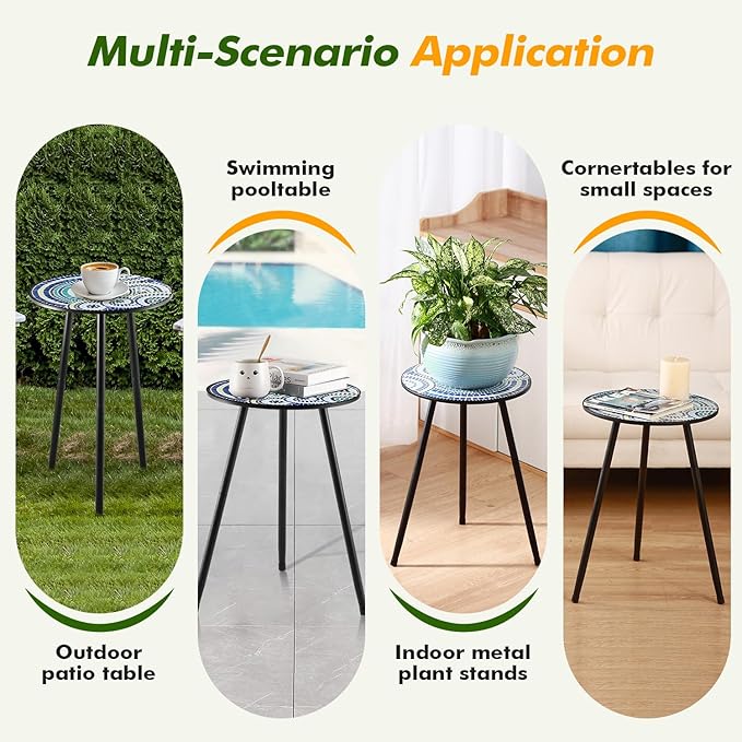 1 Pack Metal Outdoor Side Table Small Outside Round End Table for Patio Modern Accent Garden Corner Table for Small - Photo 6