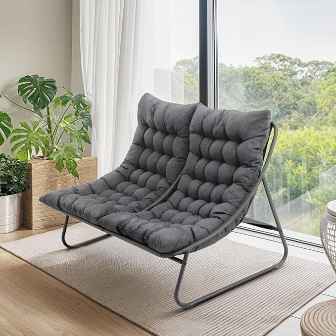 Patio Loveseat, Outdoor Double Chair, Oversized Padded Comfy Outdoor Love Seat, 2 Seater Couch with Cushion, All-Weather Patio Conversation Furniture for Porch Balcony Poolside, Dark Grey