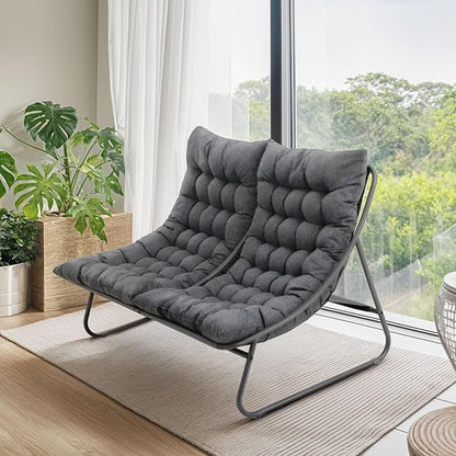 Patio Loveseat, Outdoor Double Chair, Oversized Padded Comfy Outdoor Love Seat, 2 Seater Couch with Cushion, All-Weather Patio Conversation Furniture for Porch Balcony Poolside, Dark Grey