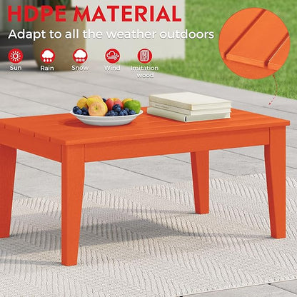 Costaelm Adirondack Outdoor Coffee Table, HDPE Drink Table Weather Resistant, Patio Porch Accent Balcony Table Outdoor End Table for Pool, Seaside, Backyard, Orange