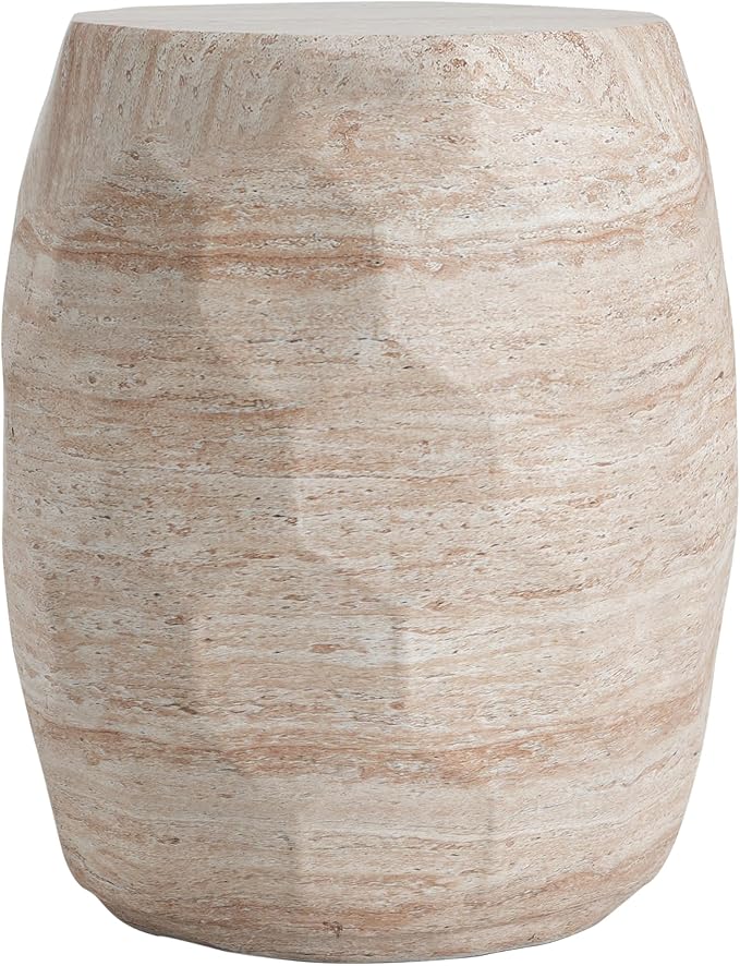 Christopher Knight Home Jaym 18.25" H Indoor Outdoor Accent Side Table, Patio Decorative End Table, Polygon Lightweight Concrete Garden Stool for Patio Balcony & Garden Decor, Travertine