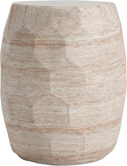 Christopher Knight Home Jaym 18.25" H Indoor Outdoor Accent Side Table, Patio Decorative End Table, Polygon Lightweight Concrete Garden Stool for Patio Balcony & Garden Decor, Travertine