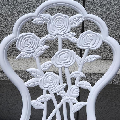KAILI Rose Garden Cast Aluminum Bistro Chairs, Decorative Outdoor Patio Seating, Set of 2, White and Black (Rose Chair White)