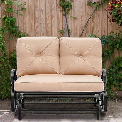 Patio Bench, Porch Glider Outdoor Swing Glider Rocking Loveseat, Steel Frame Chair with Thick Cushion (Brown)