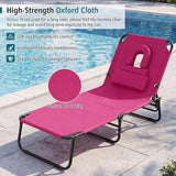GYMAX Tanning Chair, Folding Lounge Chairs with Face Hole & Cover, Removable Pillow Carry Handle - Photo 4