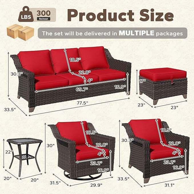 11 Pieces Patio Conversation Furniture Set - 1 Sofa, 2 Ottoman, 2 Armchairs, 4 Swivel Chairs, 2 Side Tables - Photo 2