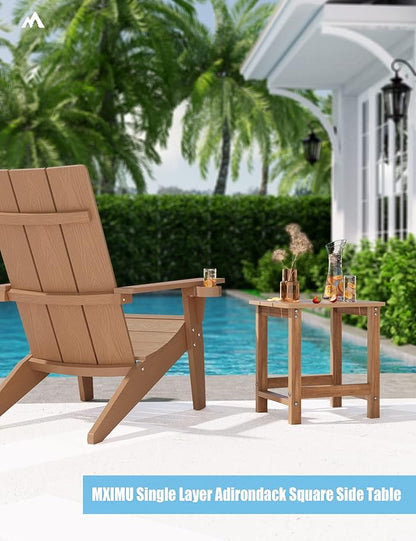 MXIMU Outdoor Side Table for Patio: 16" HIPS Weatherproof Adirondack Table - Small End Tables for Outside Porch Deck Pool Balcony Backyard - Easy Assembly No Maintenance Teak