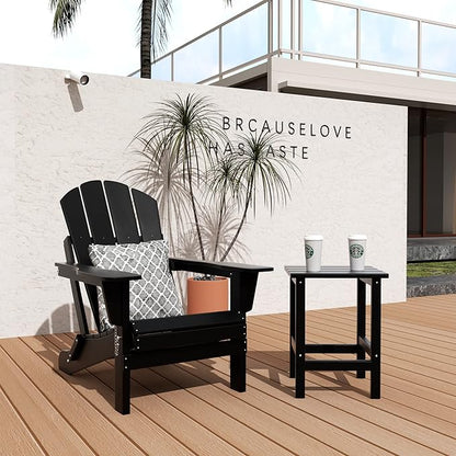 WO WESTIN OUTDOOR HDPE Laguna Outdoor Poly Adirondack Chair with Side Table, Black