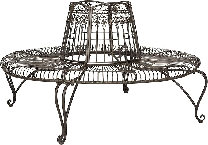 Safavieh PAT5019A Collection Abia Antique White Wrought Iron 50" Outdoor Tree Bench