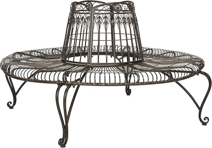Safavieh PAT5019A Collection Abia Antique White Wrought Iron 50" Outdoor Tree Bench