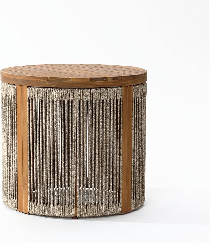 LuxenHome Outdoor Coffee Table, 17'' Tall Rope Modern Acacia Wood Outdoor Side Table for Patio - Photo 7