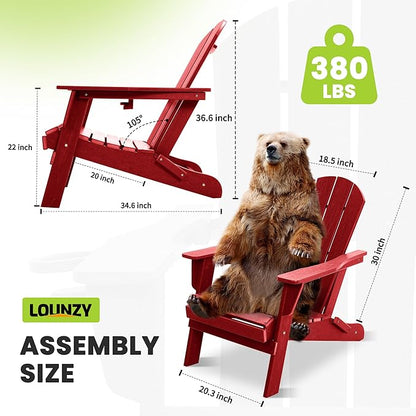 LOUNZY Folding Adirondack Chair Set of 2, Dark Red