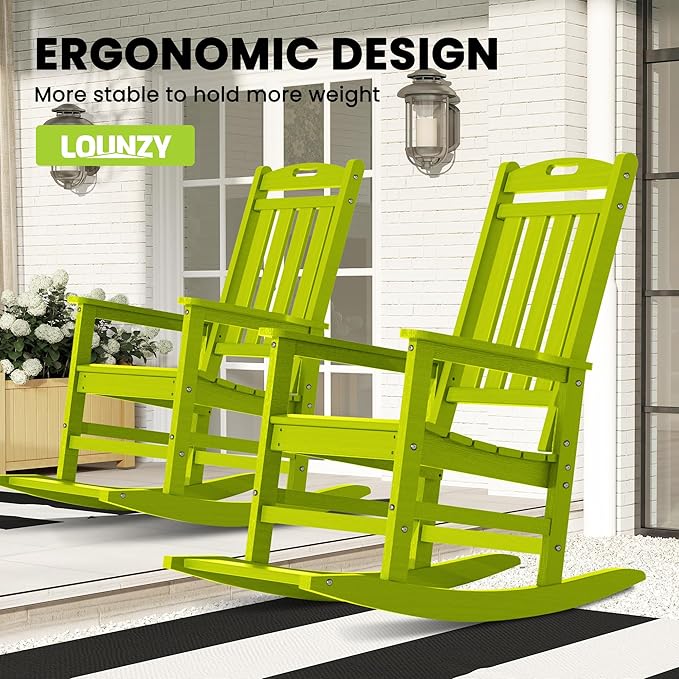 LOUNZY HDPE Outdoor Rocking Chairs Set of 2, Lime