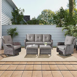Rilyson Wicker Patio Furniture Set - 5 PC Rattan Outdoor Sectional Conversation Sets with 2 Rocking Swivel Chairs - Photo 6