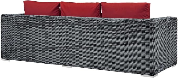 Modway Summon Wicker Rattan Outdoor Patio Sunbrella Sofa in Canvas Red - Photo 4