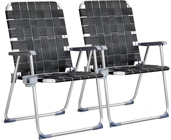 VINGLI Aluminum Oversize Patio Lawn Chairs Folding Set of 2 with Detachable Cup Holder - Photo 1