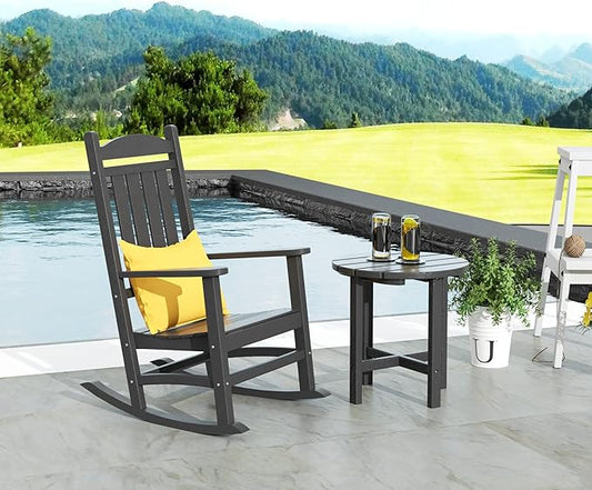 WestinTrends Malibu Malibu Outdoor Patio Porch Rocking Chair with Side Table Set, Gray