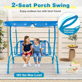 Costzon Kids Porch Swing, All-Weather Patio Swing Bench Hammock w/Adjustable Canopy & Safety Belts for 2 Children - Photo 3