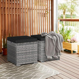 RELAX4LIFE Wicker Outdoor Storage Ottoman - 2-Piece Rattan Footstool w/Removable Cushion - Photo 2