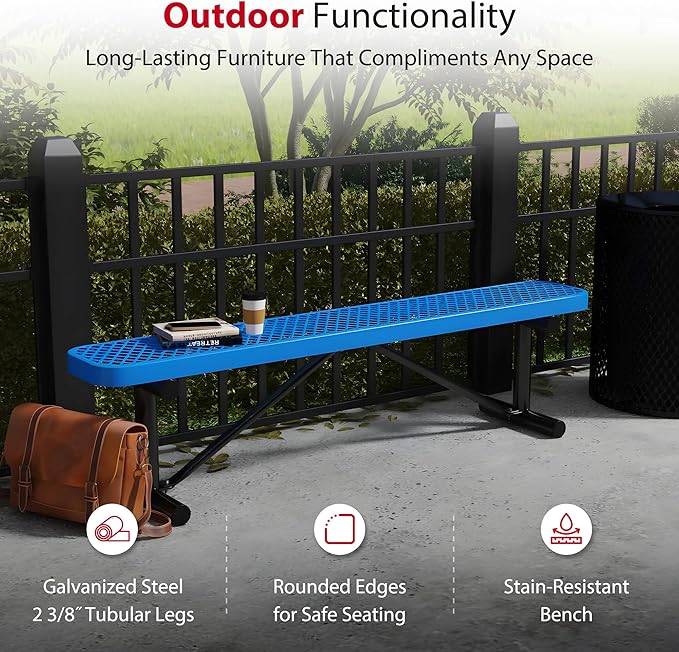Leisure Craft Metal Outdoor Bench - 6 Foot Heavy Duty Backless Bench Seating for Garden, Porch, Picnic, Park - Photo 4