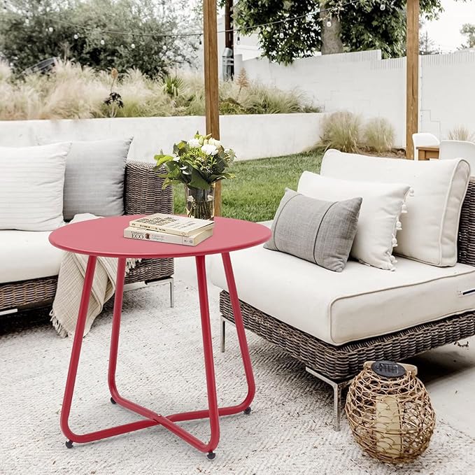 Patio Small Side Table Waterproof Round Metal Steel Weather Resistant Portable Outdoor and Indoor End Table for Garden - Photo 7