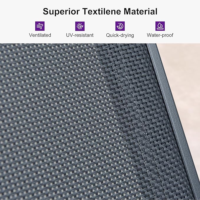 PURPLE LEAF Chaise Lounge Chair Outdoor 2 Pieces Pool Lounge Chairs 5 Adjustable Position with Armrests and Side Table, Aluminum Patio Lounge Chair for Outside, Backyard, Pool, Grey