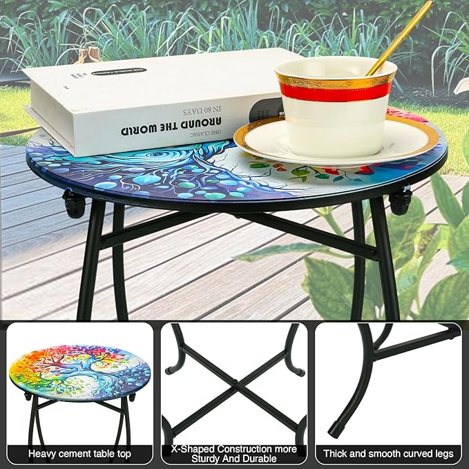 Outdoor Side Table for Small Spaces, 14 Inch Round Metal End Table for Patio Balcony Yard Porch Garden Livingroom, Anti-Rust Waterproof Accent Table for Indoor Outdoor Use, Easy Assembly