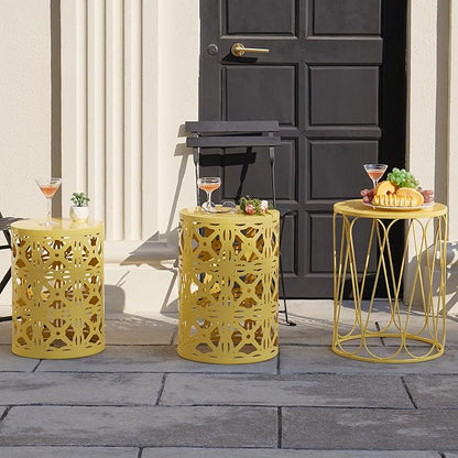 Y&M Set of 3 Stacking Coffee Table for Living Room, Patio Side Table,Indoor End Tables for Bedroom, Outdoor Decorative Garden Stool with Heavy Duty Metal Frame Modern Industrial Decor - Yellow