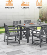 7 Pieces HDPE Outdoor Dining Set, Patio Dining Set with Umbrella Hole, All Weather Outdoor Dining Table Sets for 6 - Photo 6