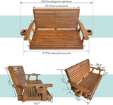 Wooden Porch Swing 2-Seater, High Backrest and Deep Seat, Bench Swing with Cupholders, Hanging Chains and 7mm Springs - Photo 6