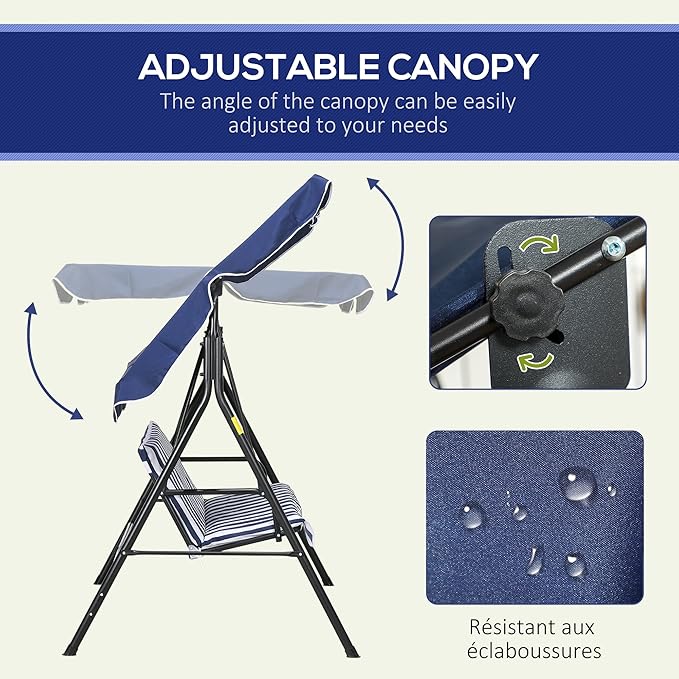 Outsunny 3-Seat Outdoor Patio Swing Chair with Removable Cushion, Steel Frame Stand and Adjustable Tilt Canopy for Patio - Photo 3
