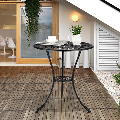 24" Cast Aluminum Patio Bistro Table with Umbrella Hole, Outdoor Round Coffee Bistro Side Table, Anti-Rust Outdoor Furniture for Backyard, Garden, Porch, Pool, Balcony, Retro Black
