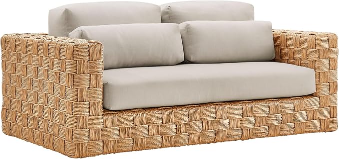 Modway Thames Wicker Rattan Outdoor Loveseat in Natural Light Gray - UV-Resistant Patio Furniture 2-Seater Basket-Weave - Photo 5